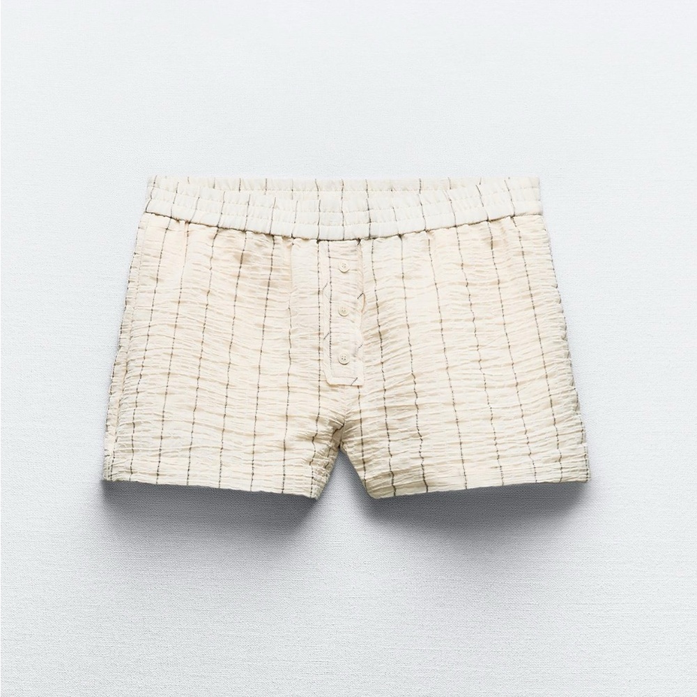 Zara Wrinkle Effect Striped Shorts